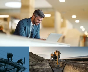 Insurance professional works on his laptop